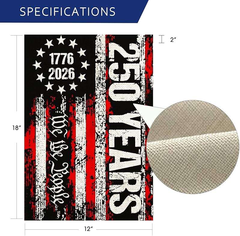 250 Anniversary Usa Garden Flags for Outside, 250 Anniversary USA Flag We the People 1776-2026 Patriotic 4th of July Decorations Yard Sign Double-Sided Waterproof Flag 12x18 Inch 250 Year American Flag - Image 3