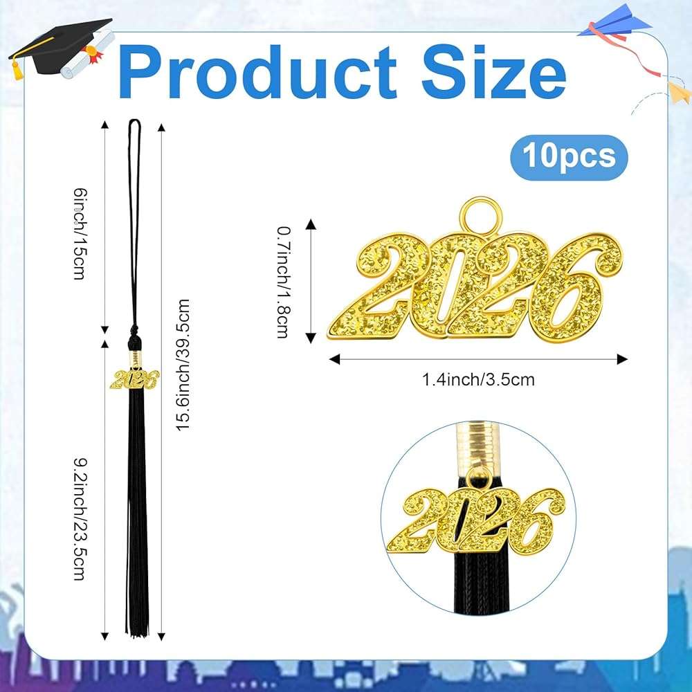 10 Pcs Graduation Tassels 2026, Black Tassels for Graduation Cap, Class of 2026 Grad Memorial Tassel for Graduations Cap Decorations Crafts College School Graduates Ceremonies Party Favors Accessories - Image 3