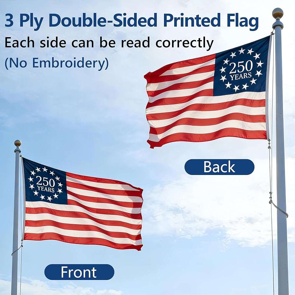 250 Year American Anniversary Flag, 3x5 Ft Double Sided American Flag, 1776-2026 250 Years Outdoor Anniversary Banner Decorations with 2 Brass Grommets (A1) - Image 3