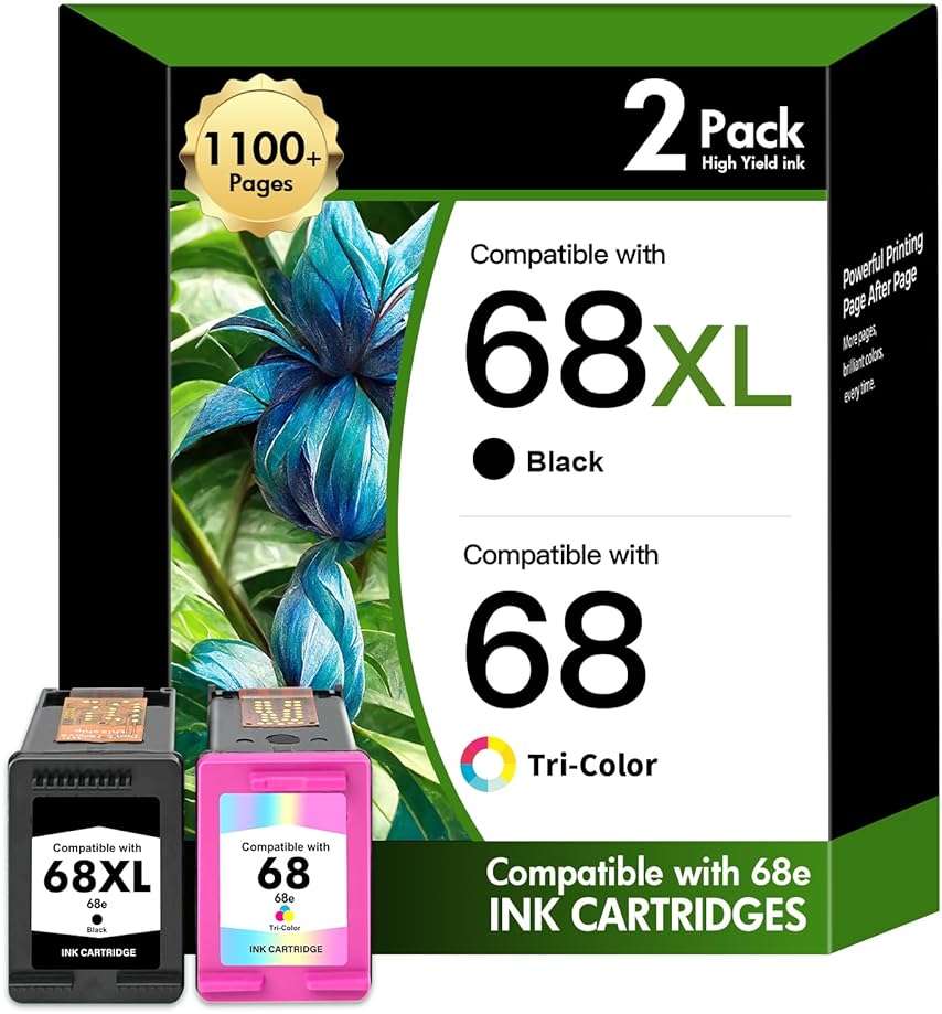 68 68XL 6100e 6500e Ink Cartridges Black and Tri Color Combo Pack for HP68XL Envy 6555e 6155e for HP Ink 68e Compatible with Envy Series Printers 6152e 6165e 6552e 6558e (2 Pack 1 Black, 1 Tri-Color) - Image 1