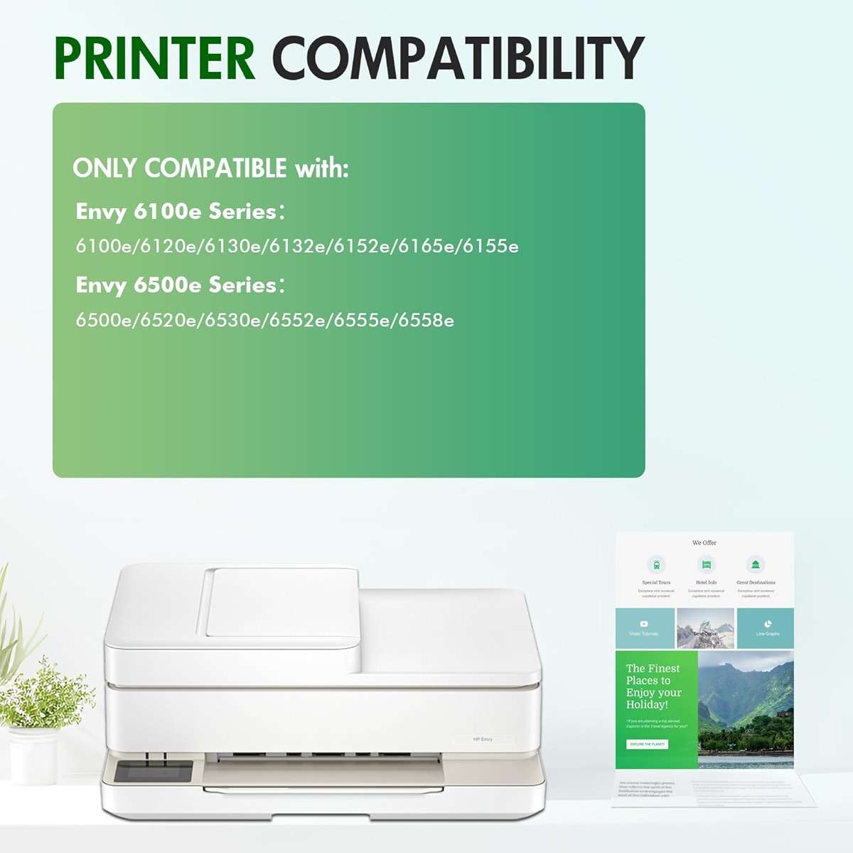 68 68XL 6100e 6500e Ink Cartridges Black and Tri Color Combo Pack for HP68XL Envy 6555e 6155e for HP Ink 68e Compatible with Envy Series Printers 6152e 6165e 6552e 6558e (2 Pack 1 Black, 1 Tri-Color) - Image 2