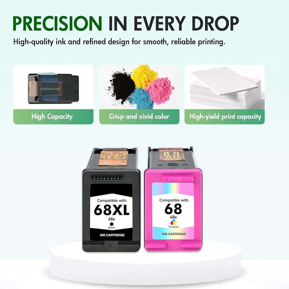 68 68XL 6100e 6500e Ink Cartridges Black and Tri Color Combo Pack for HP68XL Envy 6555e 6155e for HP Ink 68e Compatible with Envy Series Printers 6152e 6165e 6552e 6558e (2 Pack 1 Black, 1 Tri-Color) - Image 6