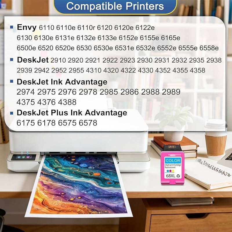 NanCxin 68XL Ink Cartridge Compatible with HP 68 Tri-Colour Ink Cartridges Replacement for HP Ink 68 68e Printer, Compatible with HP Envy 6100e 6152e 6155e 6500e 6552e 6555e (1 Pack) - Image 3