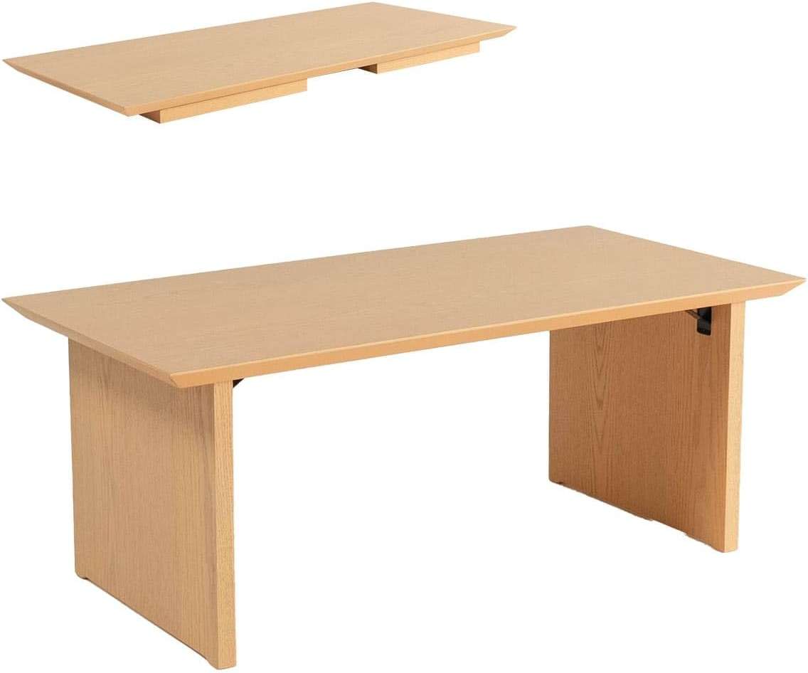 EMOOR Wood Folding Coffee Table Rectangle Large (17.7"x41.3") Natural, Floor Sitting Low Table Small Space Minimalist Japanese Tatami Room - Image 1