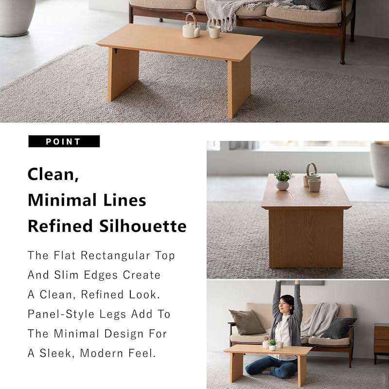 EMOOR Wood Folding Coffee Table Rectangle Large (17.7"x41.3") Natural, Floor Sitting Low Table Small Space Minimalist Japanese Tatami Room - Image 5