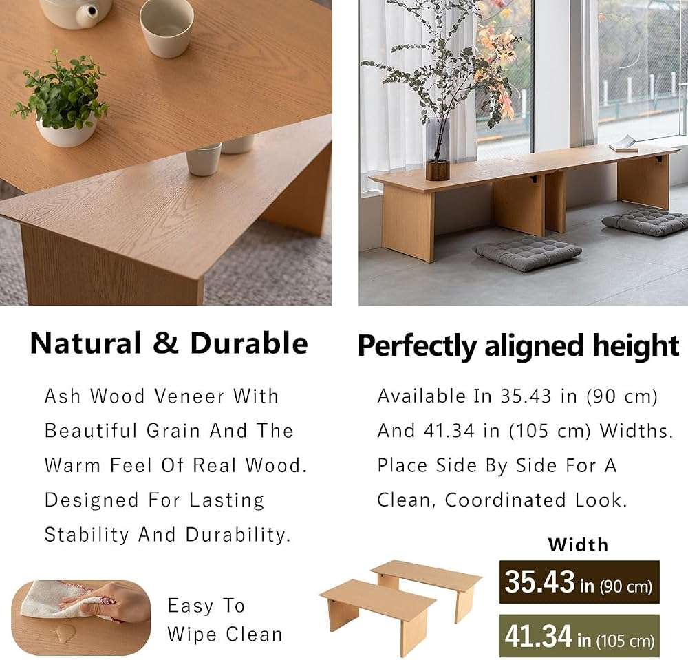 EMOOR Wood Folding Coffee Table Rectangle Large (17.7"x41.3") Natural, Floor Sitting Low Table Small Space Minimalist Japanese Tatami Room - Image 7