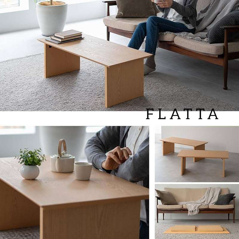 EMOOR Wood Folding Coffee Table Rectangle Large (17.7"x41.3") Natural, Floor Sitting Low Table Small Space Minimalist Japanese Tatami Room - Image 8