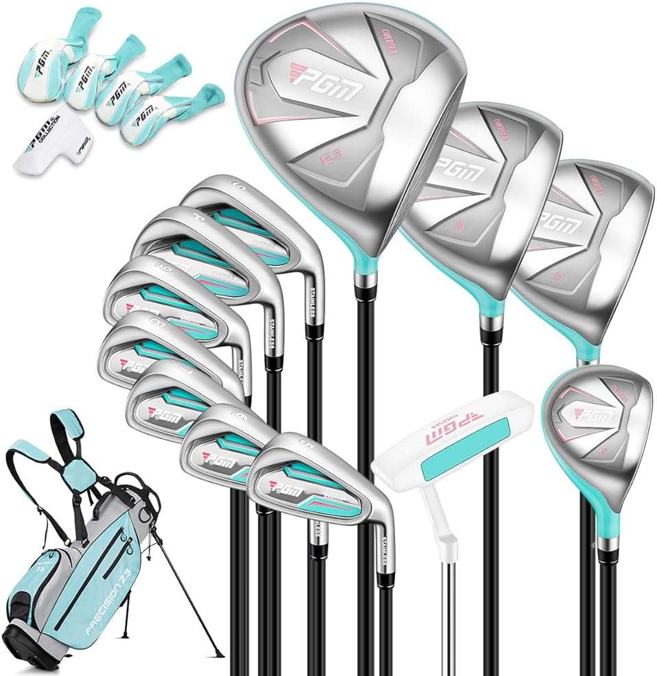 PGM Women's Oversea 9/12 Pieces Complete Golf Club Set with High-Strength Thin Face Design 460cc Driver - Golf Stand Bag & Headcovers - Image 1