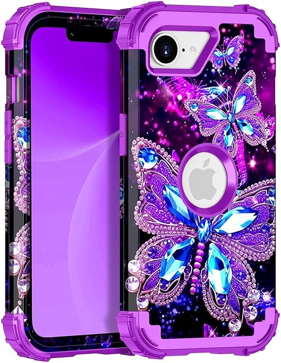 Miqala for iPhone 17e Case,Glow in The Dark Three Layer Heavy Duty Shockproof Protection Hard Plastic Bumper+Soft Silicone Case for Apple iPhone 17e,Dark Butterfly - Product Image