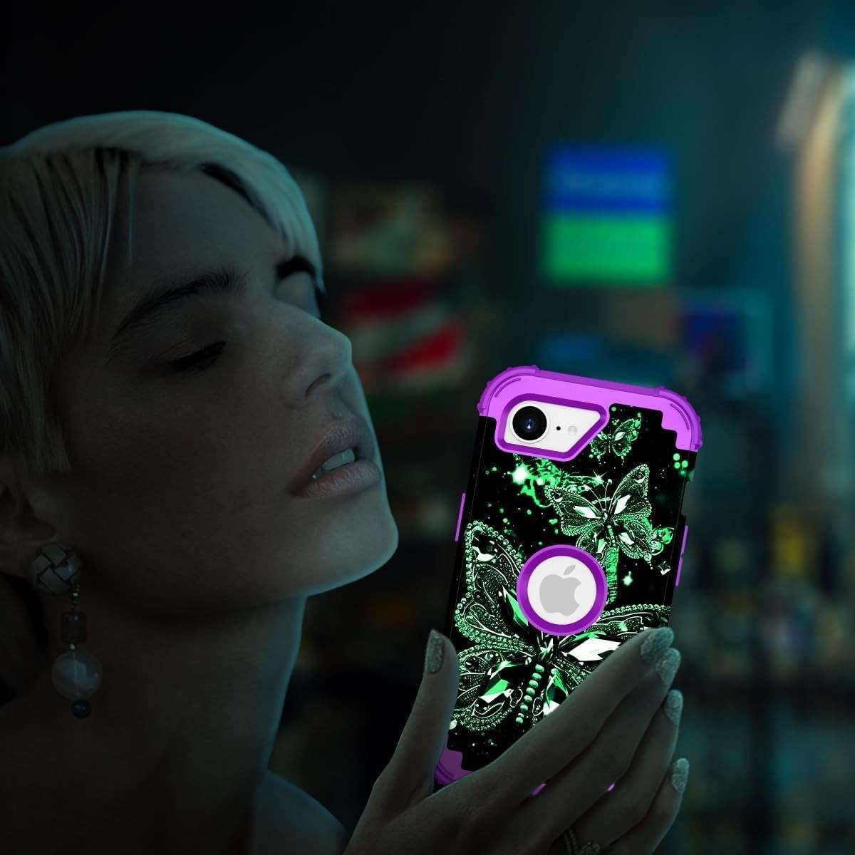 Miqala for iPhone 17e Case,Glow in The Dark Three Layer Heavy Duty Shockproof Protection Hard Plastic Bumper+Soft Silicone Case for Apple iPhone 17e,Dark Butterfly - Image 6