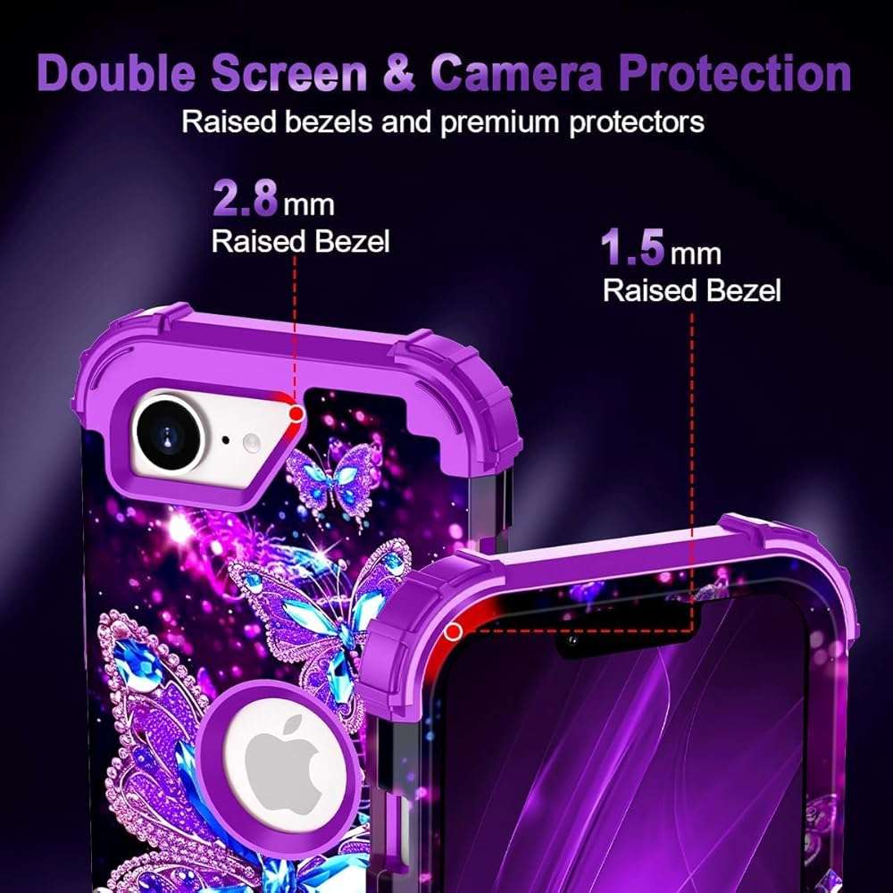 Miqala for iPhone 17e Case,Glow in The Dark Three Layer Heavy Duty Shockproof Protection Hard Plastic Bumper+Soft Silicone Case for Apple iPhone 17e,Dark Butterfly - Image 7