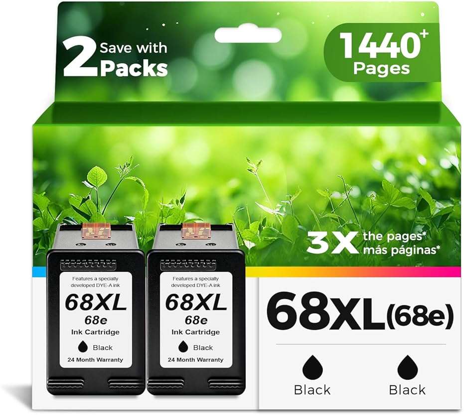 Ankink 68XL 68e Ink Cartridges Black 2 Pack Replacement for HP 68 XL HP68 Work for 6100e 6500e Printers for Envy 6152e 6155e 6552e 6555e 6558e 6110e 6110r 6120e 6130e 6131e 6132e 6165e 6520e 6530e - Image 1