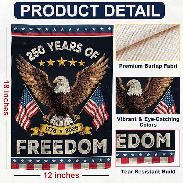 250th Anniversary America USA Garden Flag for Outside, 250 Years of Freedom 1776-2026 Eagle Design Patriotic Double-Sided Waterproof Yard Flag 12x18 Inch for 4th of July Memorial Day Outdoor Decor - Image 3