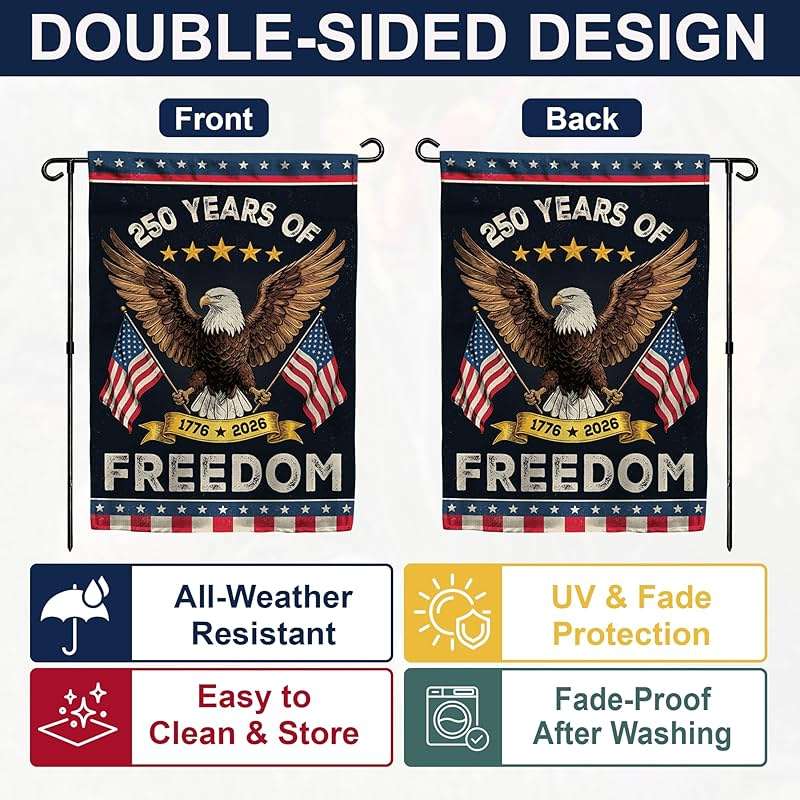 250th Anniversary America USA Garden Flag for Outside, 250 Years of Freedom 1776-2026 Eagle Design Patriotic Double-Sided Waterproof Yard Flag 12x18 Inch for 4th of July Memorial Day Outdoor Decor - Image 4