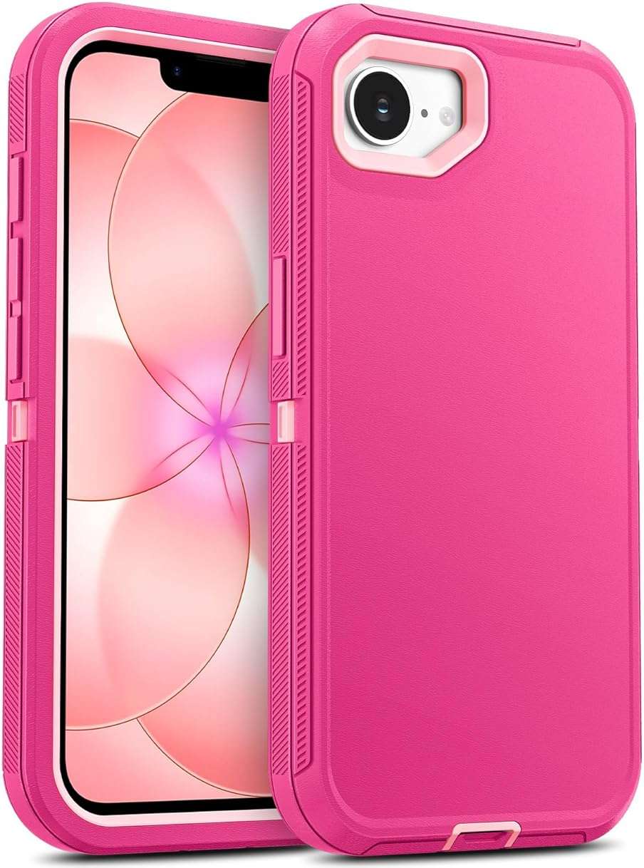 Jelanry Case for iPhone 17e 5G 2026, Heavy Duty & Rugged Dual-Layer with USB C Port Anti Dust/Scratch Shockproof Protection Phone Cases, Armor Back Cover for Apple iPhone 17e 6.1-inches, Pink - Image 1