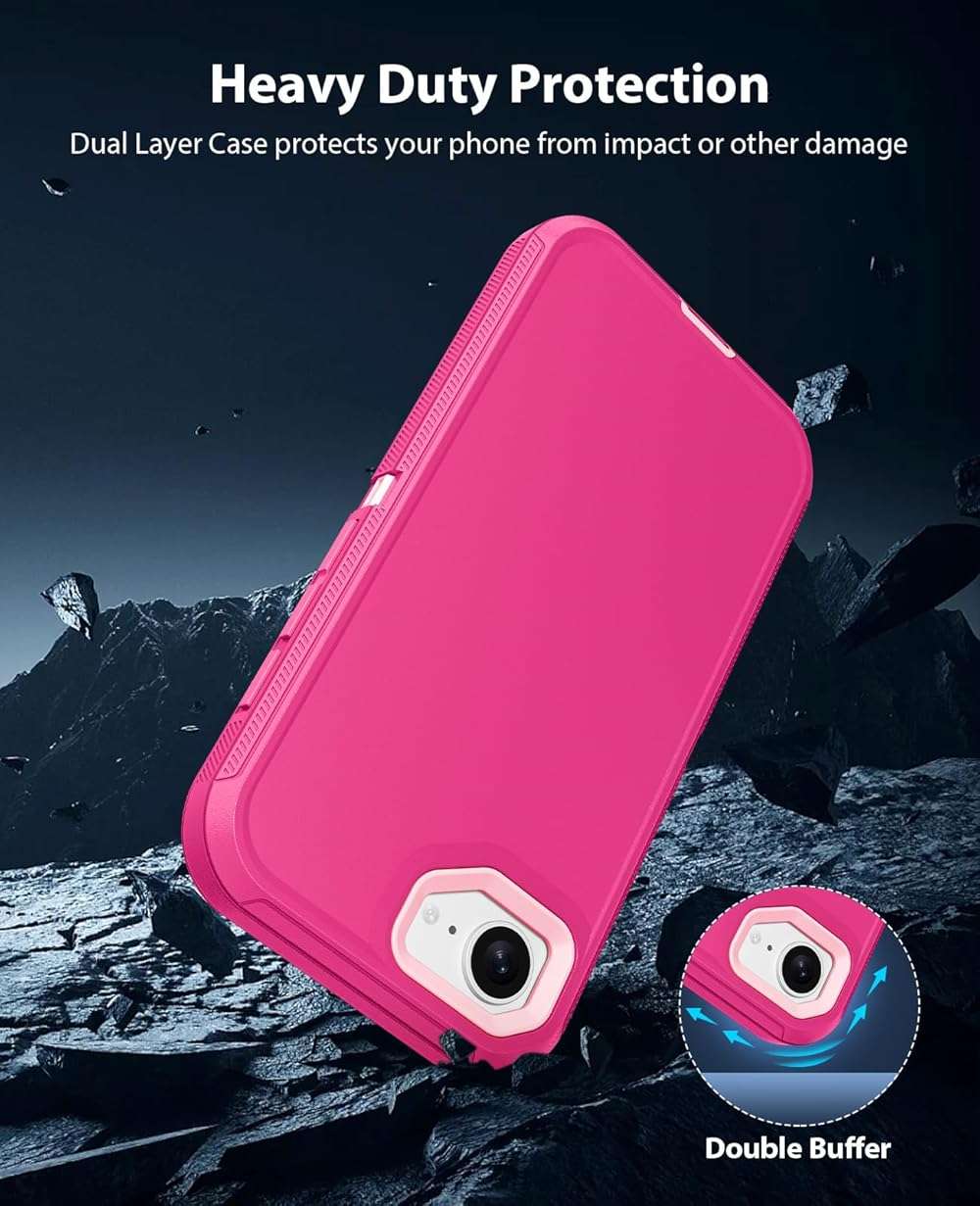 Jelanry Case for iPhone 17e 5G 2026, Heavy Duty & Rugged Dual-Layer with USB C Port Anti Dust/Scratch Shockproof Protection Phone Cases, Armor Back Cover for Apple iPhone 17e 6.1-inches, Pink - Image 3