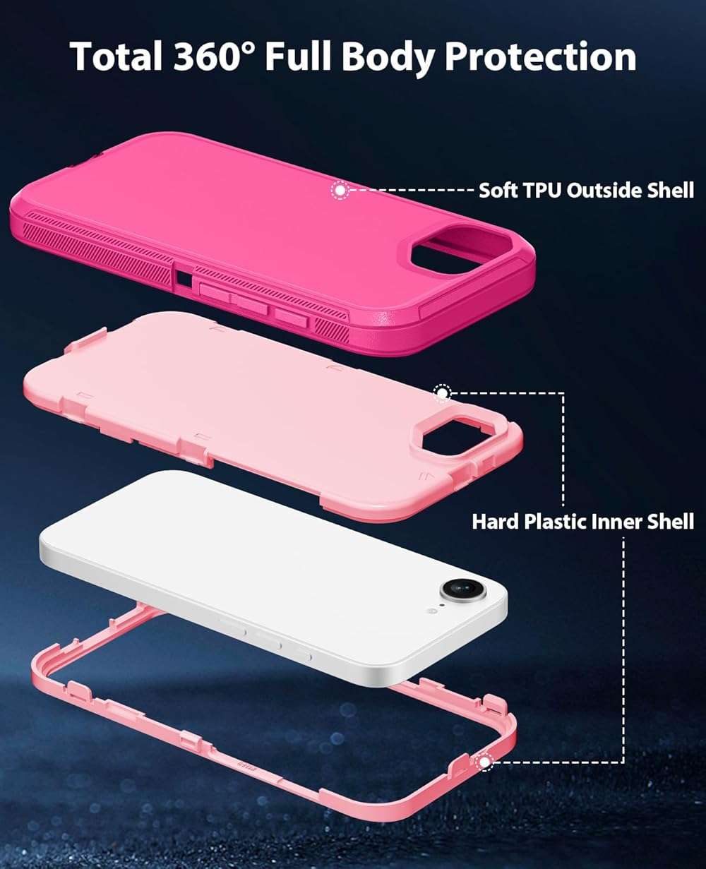 Jelanry Case for iPhone 17e 5G 2026, Heavy Duty & Rugged Dual-Layer with USB C Port Anti Dust/Scratch Shockproof Protection Phone Cases, Armor Back Cover for Apple iPhone 17e 6.1-inches, Pink - Image 6