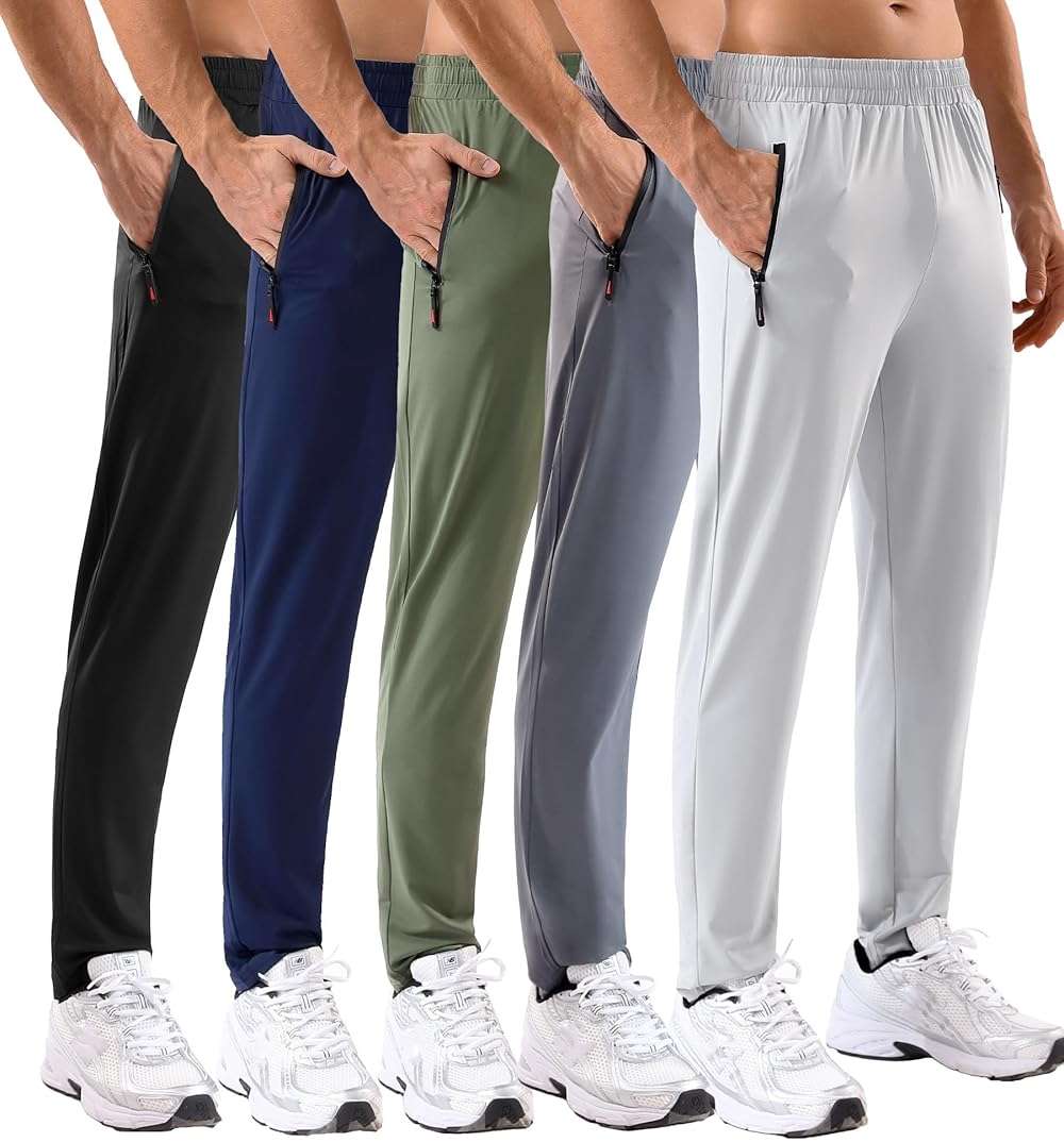 MSGD 5 Pack Men's Sweatpants with Zipper Pockets Stretch Lightweight Athletic Track Activewear Pants for Men Joggers - Image 1