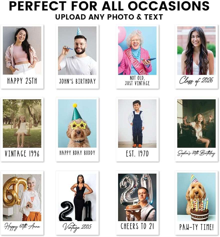 Andaz Press Custom Photo Cups for Party, Personalized 16oz Plastic Cups with Picture & Text Labels, Disposable Drinkware for Birthday, Wedding, Graduation, Baby Shower, Retro Est Year Theme Set of 20 - Image 4