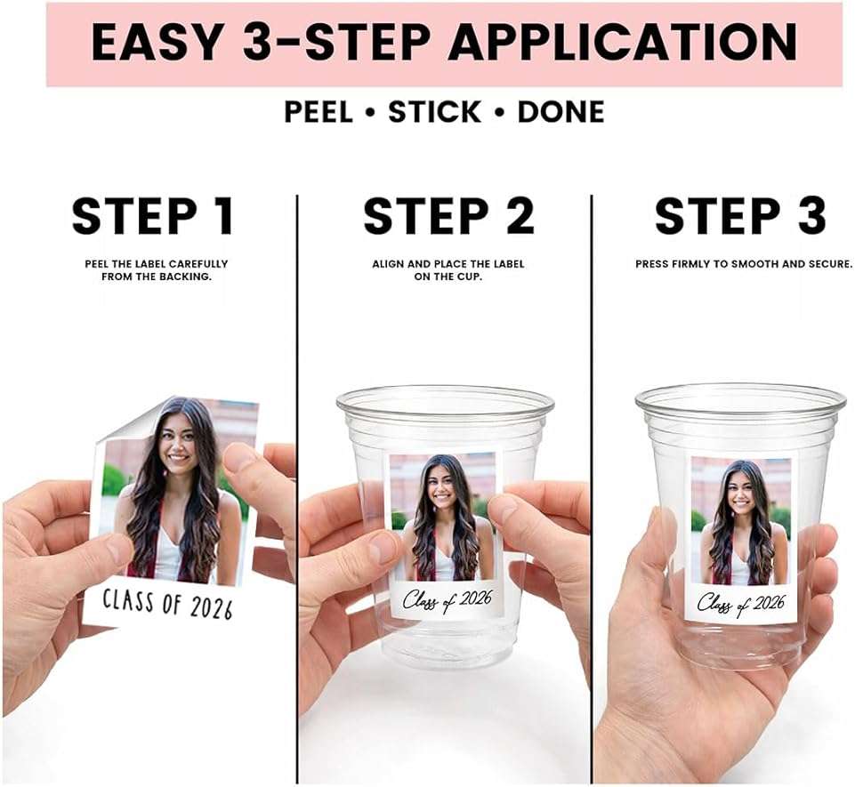 Andaz Press Custom Photo Cups for Party, Personalized 16oz Plastic Cups with Picture & Text Labels, Disposable Drinkware for Birthday, Wedding, Graduation, Baby Shower, Retro Est Year Theme Set of 20 - Image 9