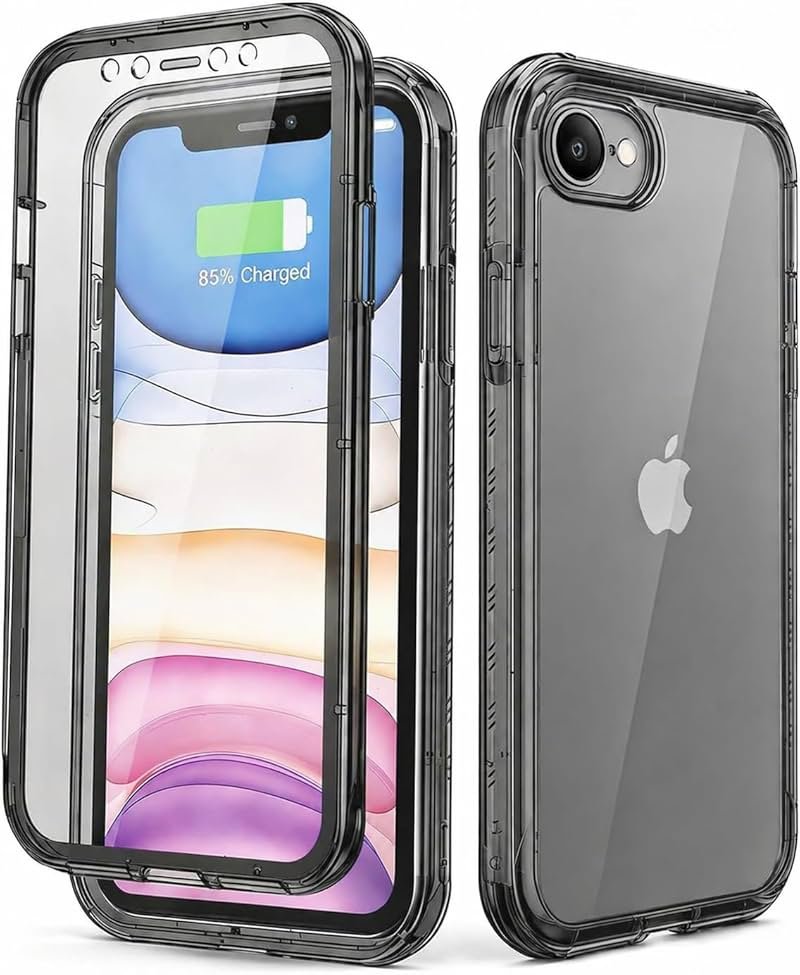 Lifedance Rugged Full-Body Case for iPhone 17e/16e, Built-in Screen Protector, 10FT Military Drop Tested, Clear Shockproof Phone Case Cover for iPhone 17e & 16e, Clear Black - Product Image