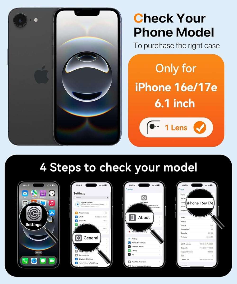 Lifedance Rugged Full-Body Case for iPhone 17e/16e, Built-in Screen Protector, 10FT Military Drop Tested, Clear Shockproof Phone Case Cover for iPhone 17e & 16e, Clear Black - Image 6
