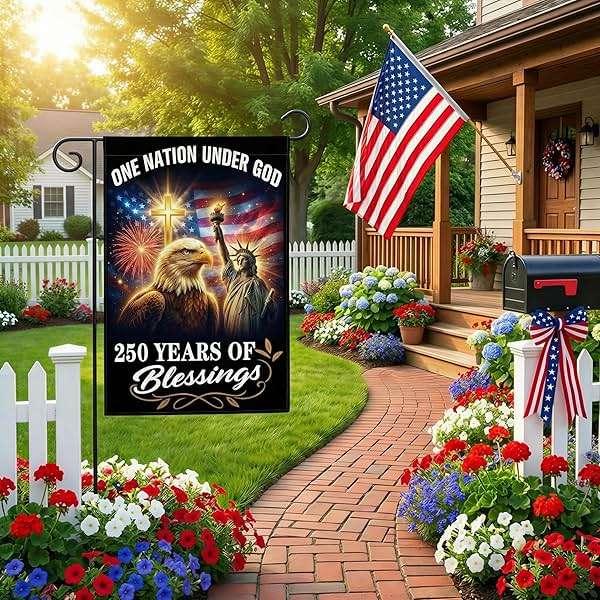 OOFUCF 250th Anniversary USA Garden Flag, 250 Years of Blessings Double Sided Patriotic Banner for Garden Yard Porch Patio Lawn Memorial Day 4th of July Outdoor Decor 12x18 Inch - Image 2