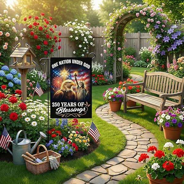 OOFUCF 250th Anniversary USA Garden Flag, 250 Years of Blessings Double Sided Patriotic Banner for Garden Yard Porch Patio Lawn Memorial Day 4th of July Outdoor Decor 12x18 Inch - Image 6