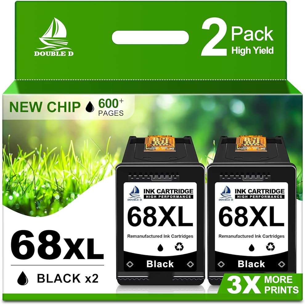 DOUBLE D 68 68XL Black Compatible Ink Cartridges Replacement for HP 68XL Work with Envy 6155e 6555e 6100e 6165e 6500e 6152e 6552e 6558e Printer (Black, 2-Pack) - Image 1