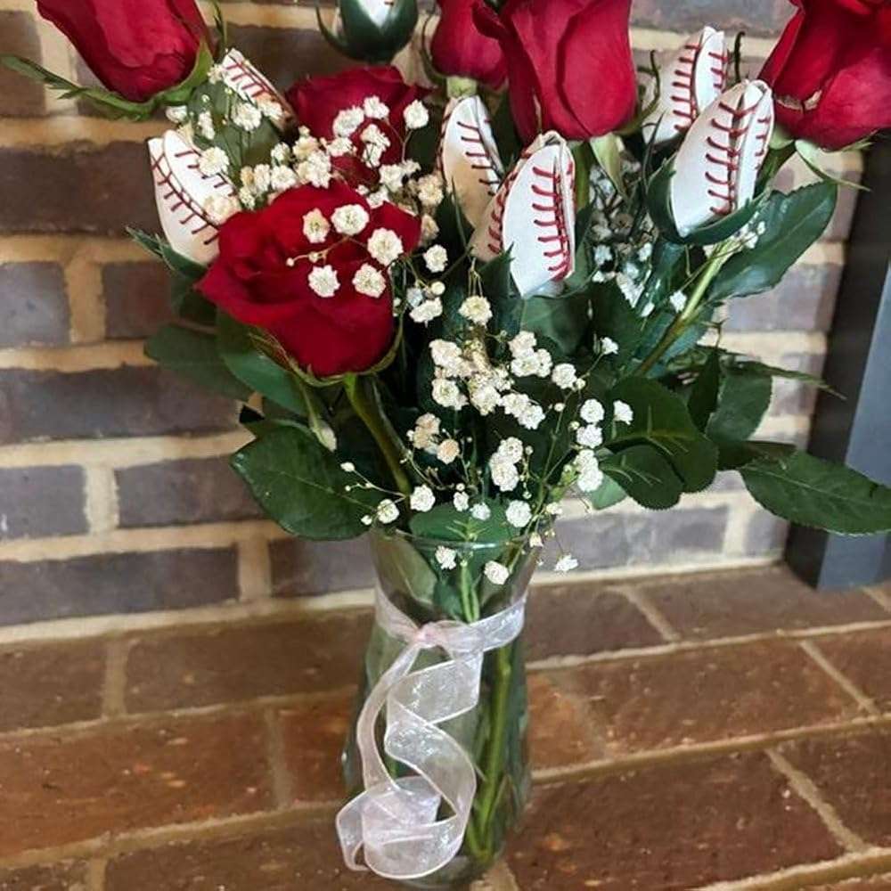 Bloepum Softball Rose Sport Leather Rose Handmade Artificial Softball Flowers Gift for Softball Mom Fans Team Graduation,E - Image 8