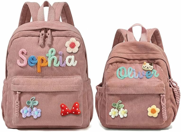 KEQHAULI Custom Corduroy Backpack—a matching parent-child set featuring a hand-woven cotton cord design, making it an ideal birthday gift. - Product Image