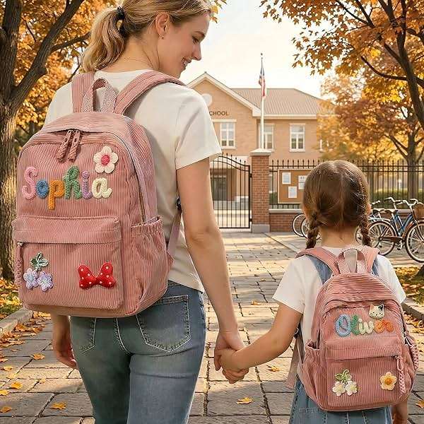 KEQHAULI Custom Corduroy Backpack—a matching parent-child set featuring a hand-woven cotton cord design, making it an ideal birthday gift. - Image 2