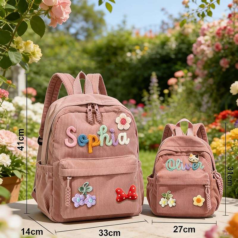 KEQHAULI Custom Corduroy Backpack—a matching parent-child set featuring a hand-woven cotton cord design, making it an ideal birthday gift. - Image 3