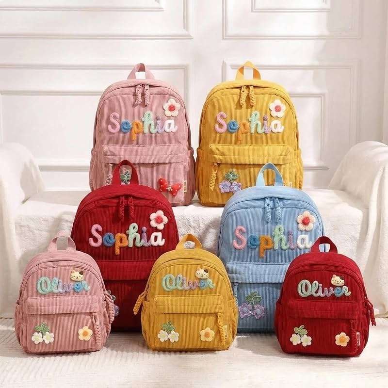 KEQHAULI Custom Corduroy Backpack—a matching parent-child set featuring a hand-woven cotton cord design, making it an ideal birthday gift. - Image 4