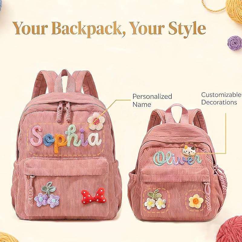 KEQHAULI Custom Corduroy Backpack—a matching parent-child set featuring a hand-woven cotton cord design, making it an ideal birthday gift. - Image 7