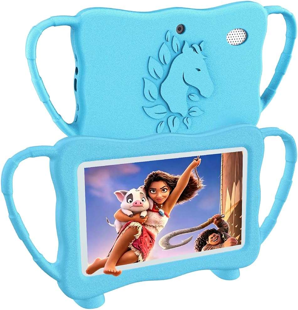okulaku Kids Tablet, 7 Inch Android 16 Toddler Tablet with 4GB RAM 32GB ROM, Silicone Case, Parental Controls, Free Educational Apps for 3-12 Years Old Boys Girls(Blue) - Image 1