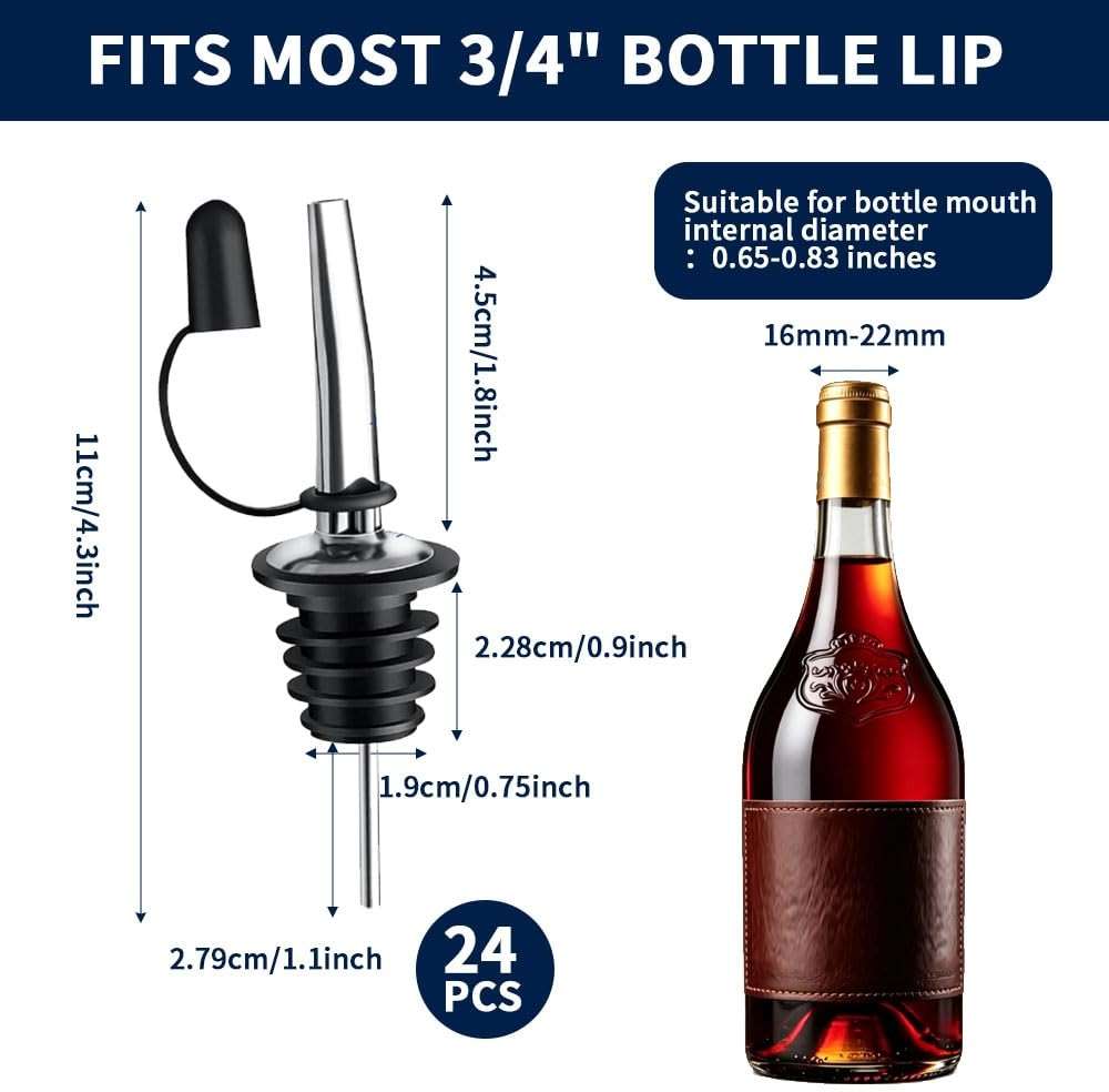 24 Pack Stainless Steel Liquor Pour Spout, Pour Spouts for Liquor Bottles with Dust Caps, Speed Pourers for Liquor Bottles Oil Wine Alcohol, Bar Accessories Bar Supplies for Home Bartender - Image 2