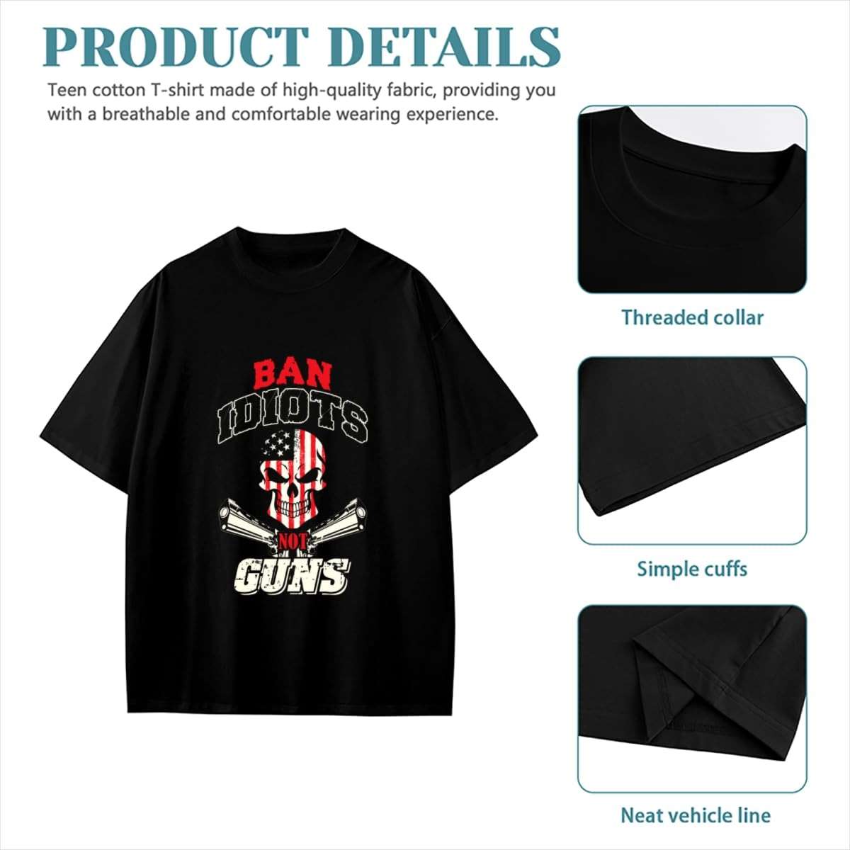 Teen's T Shirt,ban Idiots not Guns,Teens Short Sleeve Graphic Summer Top Clothes - Image 4