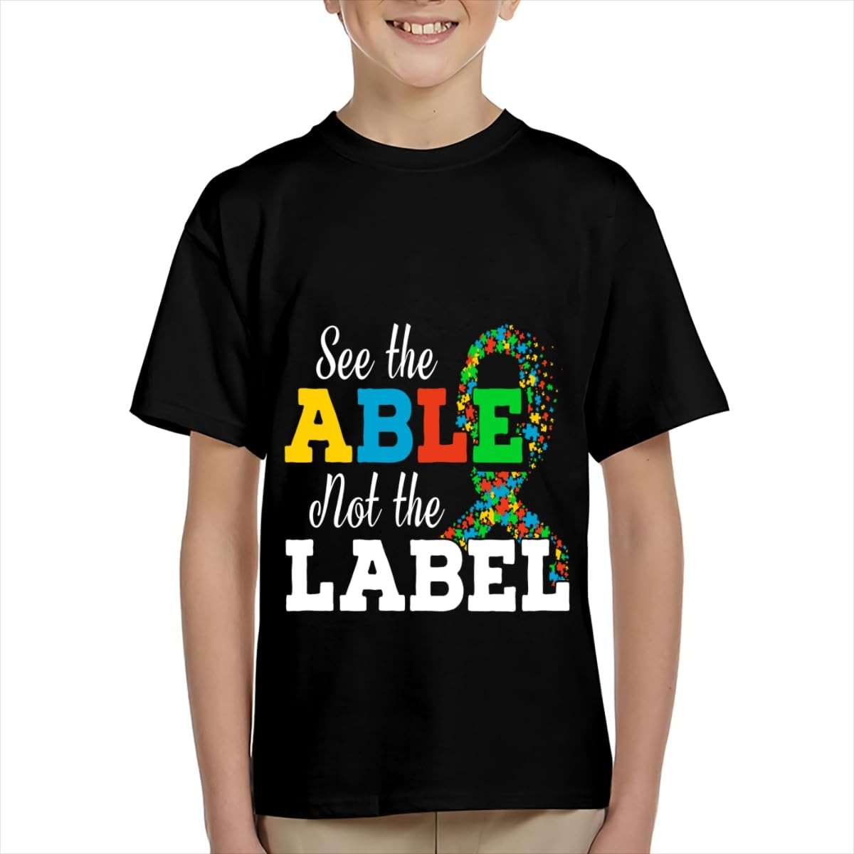 Boy Kid T-Shirt,See The Able Not The Label Hilarious,Teens Short Sleeve Graphic Summer Top Clothes - Image 2