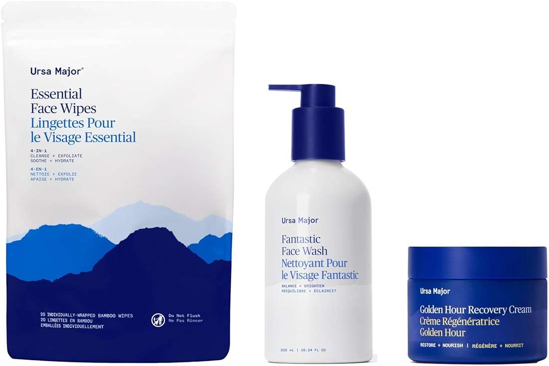 Ursa Major Daily Refresh Bundle | Essential Face Wipes, Fantastic Face Wash, Golden Hour Recovery Cream | 3 count - Image 1