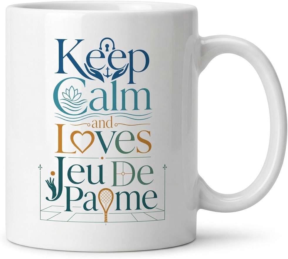 Keep Calm and Loves jeu_de_paume Mug, 11oz White Ceramic Coffee Mug, Double-Sided Print Gift for jeu_de_paume Fans and Everyday Coffee Drinkers - Image 1
