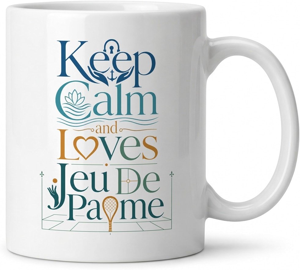 Keep Calm and Loves jeu_de_paume Mug, 11oz White Ceramic Coffee Mug, Double-Sided Print Gift for jeu_de_paume Fans and Everyday Coffee Drinkers - Product Image